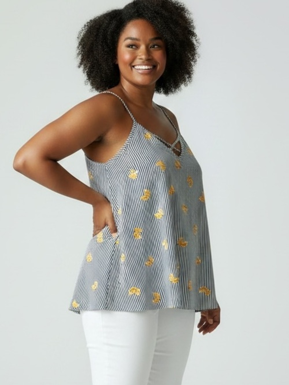 Torrid Orange Citrus Fruit Pinstripe cottagecore Tank Top Size 3X